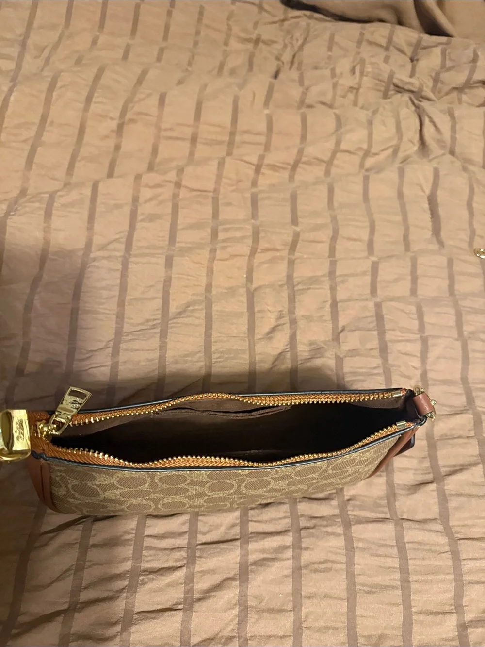 Coach Tan Signature Canvas Crossbody with Brown Leather Trim